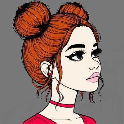 realistic girl with buns on the top of her head