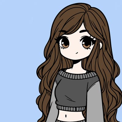 girl with long hair and a crop top with a sweater