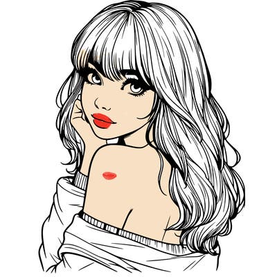 realistic girl with bangs looking over her shoulder