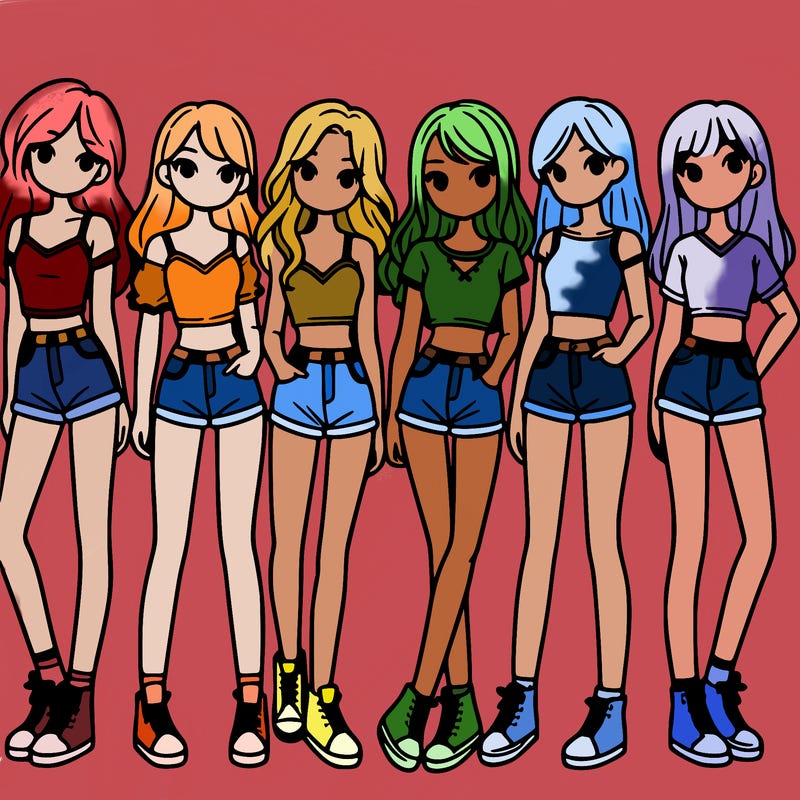 a group of girls wearing crop tops and shorts