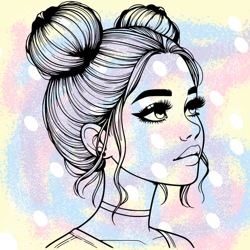 realistic girl with buns on the top of her head