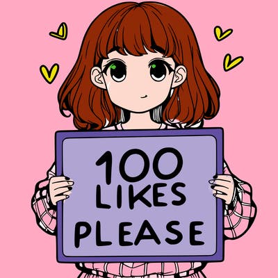 a girl holding a sign saying 100 likes please