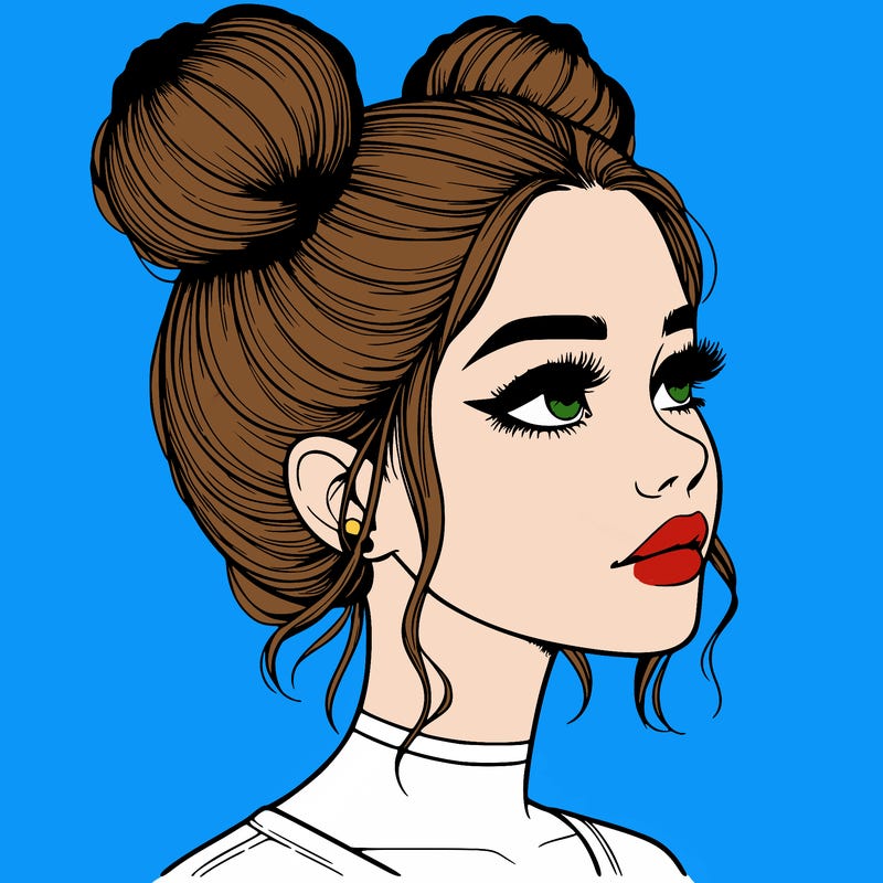 realistic girl with buns on the top of her head