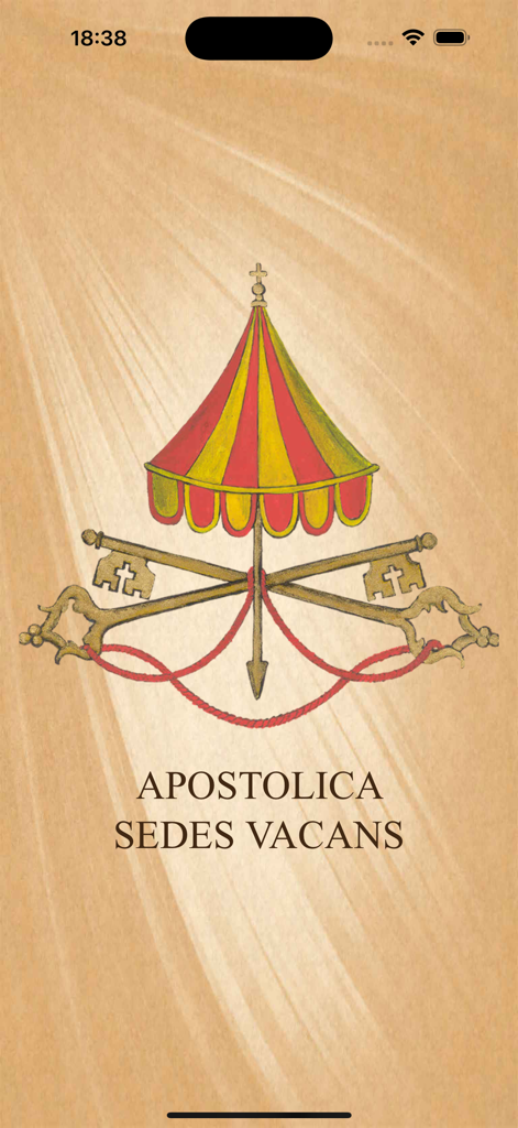 Vatican.va - Official Vatican app displaying the Sede Vacante emblem featuring the crossed keys and umbraculum.