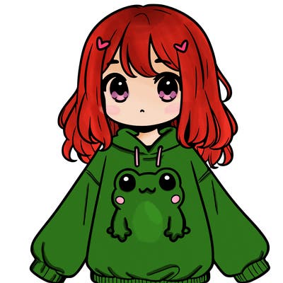 girl wearing frogging sweatshirt