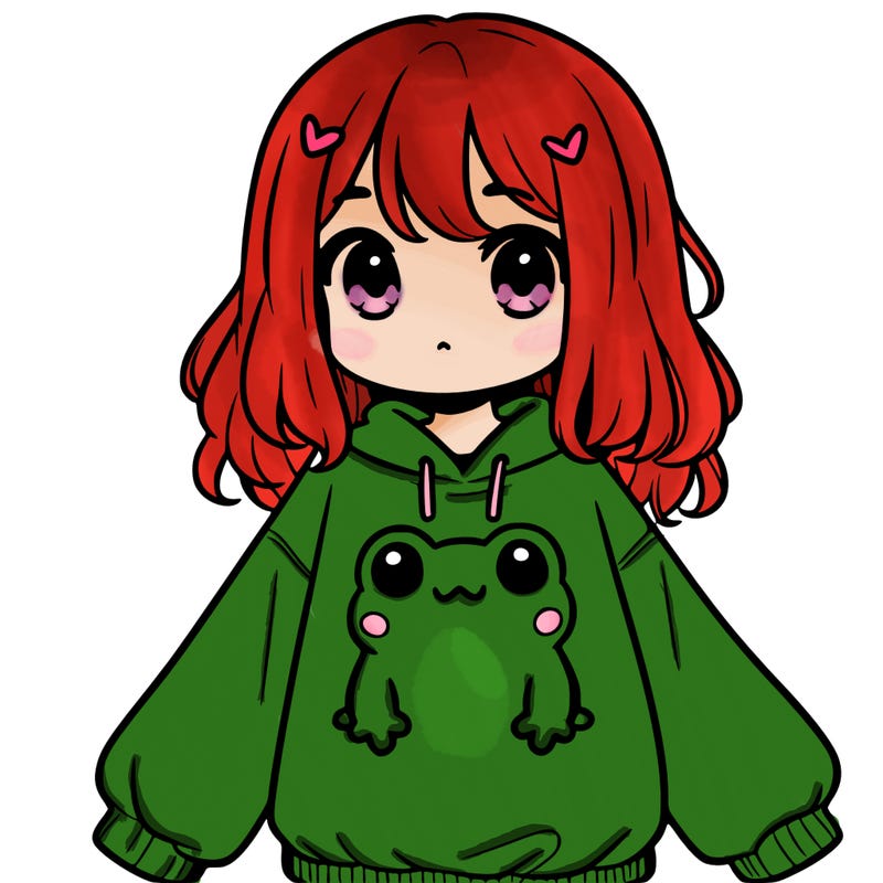 girl wearing frogging sweatshirt