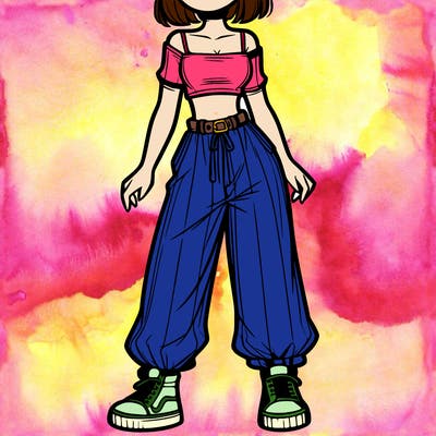 girl in crop top and baggy pants