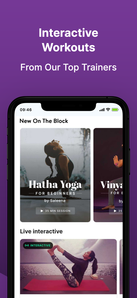 Sugar.fit app screen featuring interactive hatha yoga workouts and fitness sessions by expert trainers.