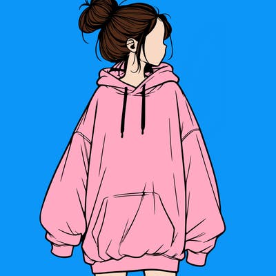 realistic girl with a oversized sweatshirt on and a bun