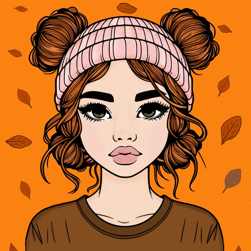 realistic girl with buns in her hair with a beanie on