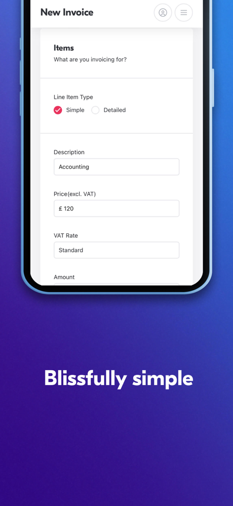 Crunch Accounting - Interfaz de la aplicación Crunch Accounting para crear una nueva factura