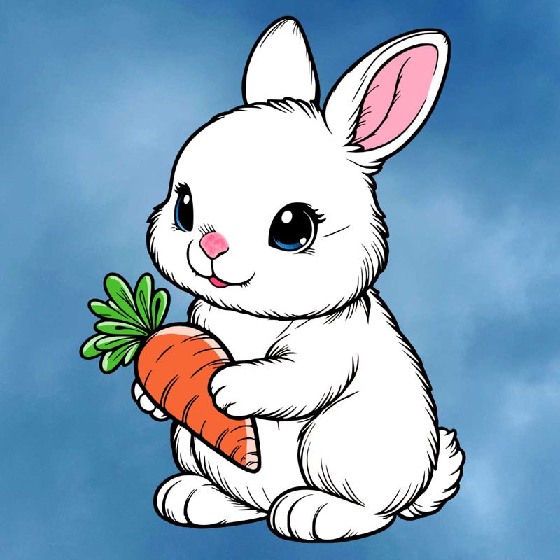 realistic bunny with carrot in its hands