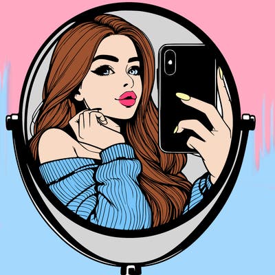 realistic girl taking mirror selfie beautiful