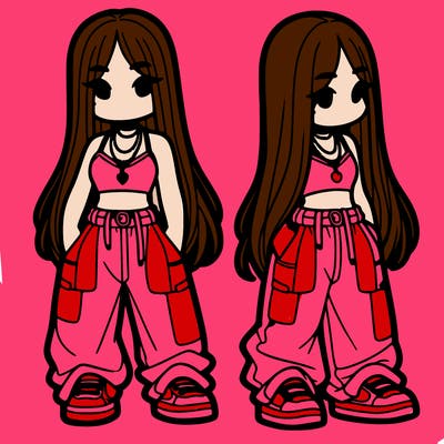 girl in baggy pants crop top and long hair