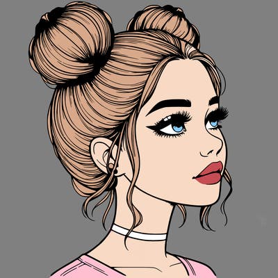 realistic girl with buns on the top of her head