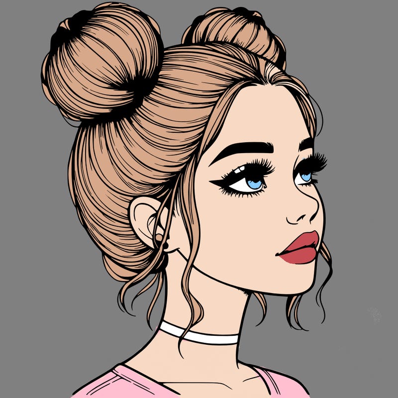 realistic girl with buns on the top of her head