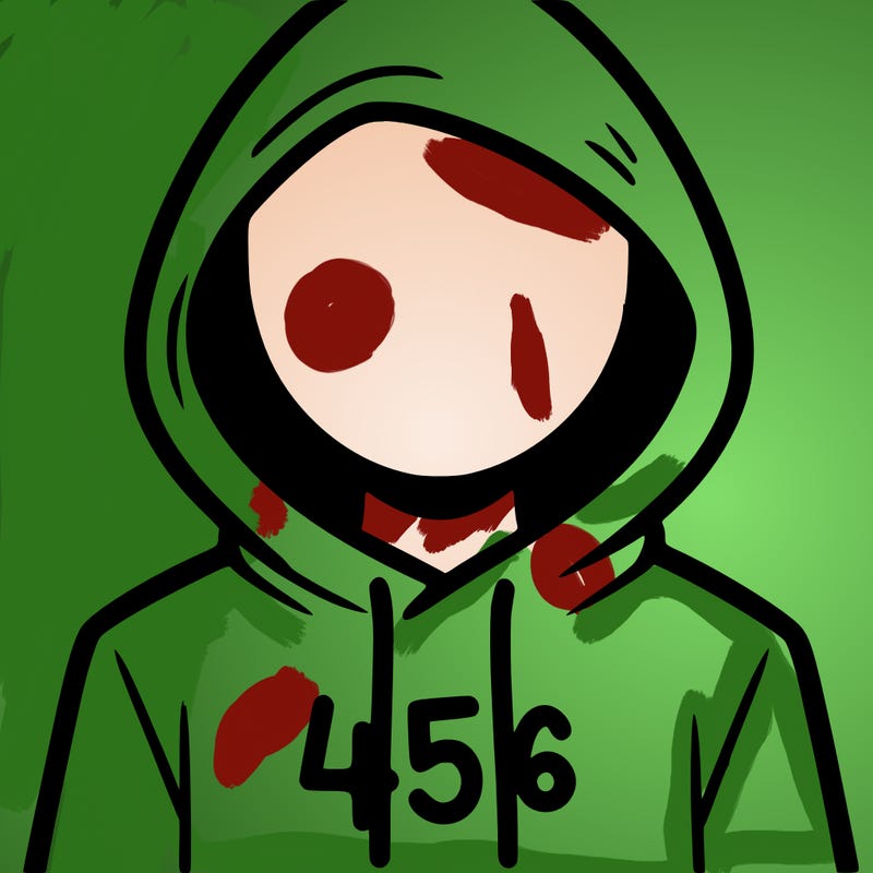 a person with non face waering a hoodie with a 456 symbol