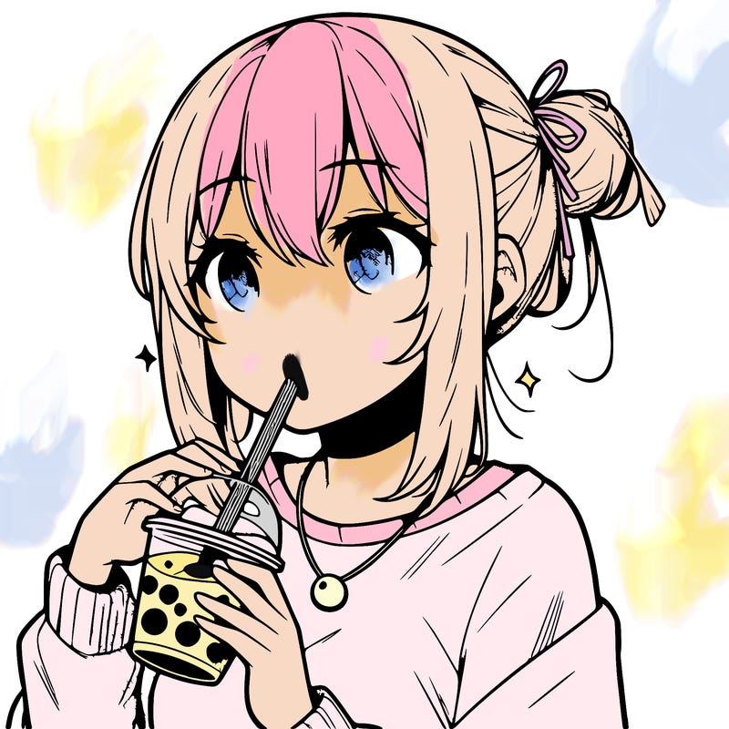manga character drinking boba