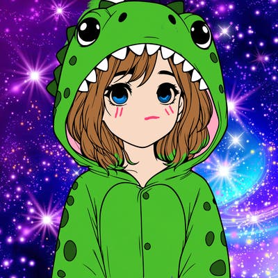 a girl in a dinosaur onesie realistic