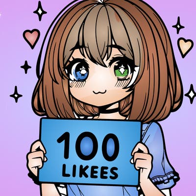 anima girl holding a 100 likes sign in her hand