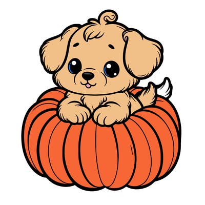 cute little puppy in a pumpkin