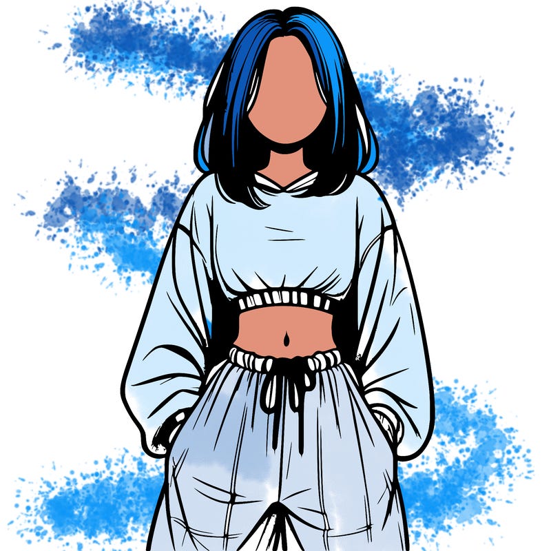 realistic girl faceless with baggy pants and a crop top