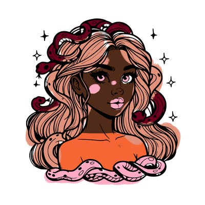 realistic girl with snakes as hair