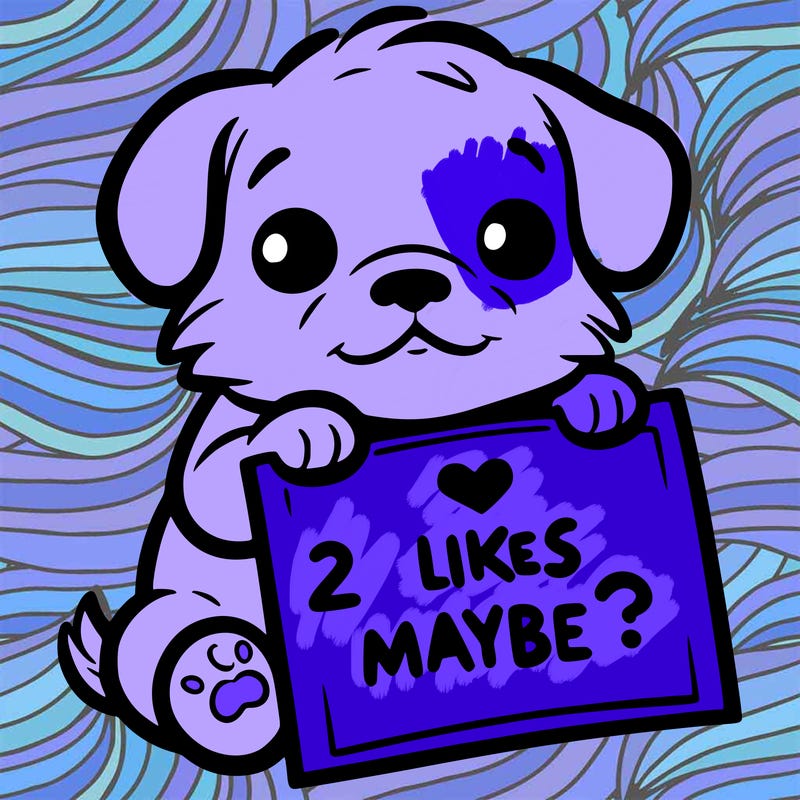 a puppy holding a sign that says 2 likes maybe?