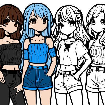 teen manga girls group of 4