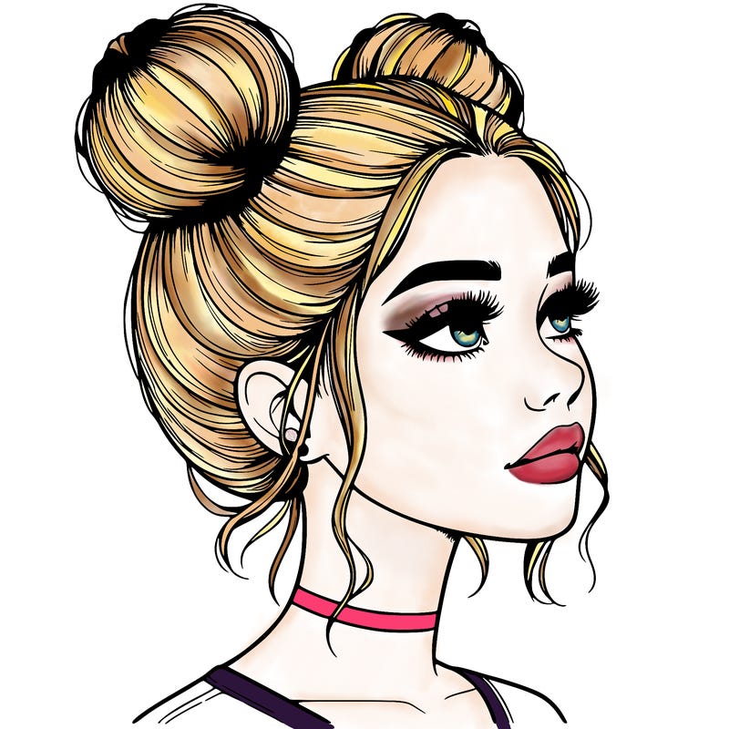 realistic girl with buns on the top of her head