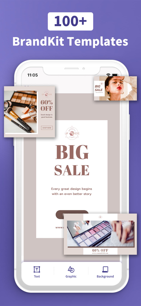 Logo Maker & Creator - Logokit - Logokit smartphone interface displaying brand kit templates for a beauty brand marketing campaign