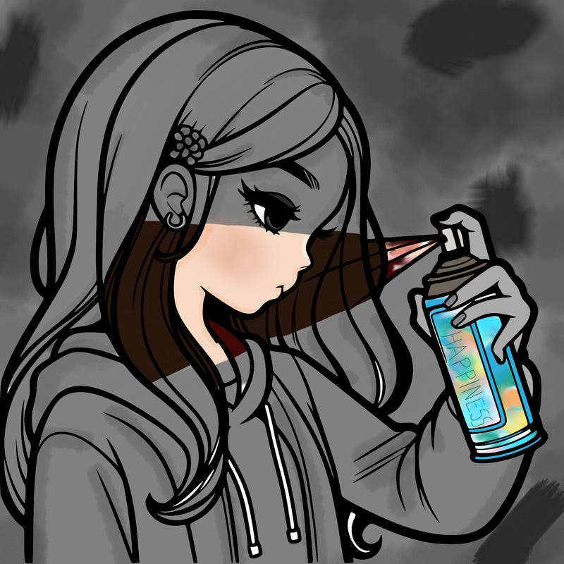 a realistic girl spray painting