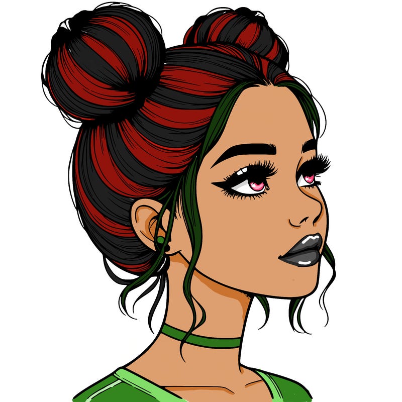 realistic girl with buns on the top of her head