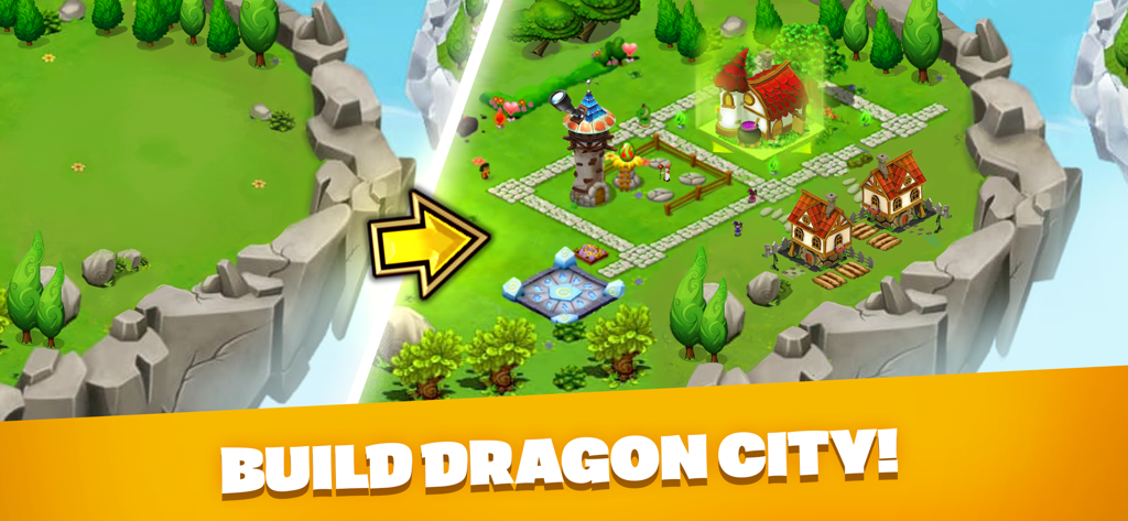 DragonVale - Breed Dragons - 空に浮かぶ島にカスタムドラゴンパークを建設する前後の比較