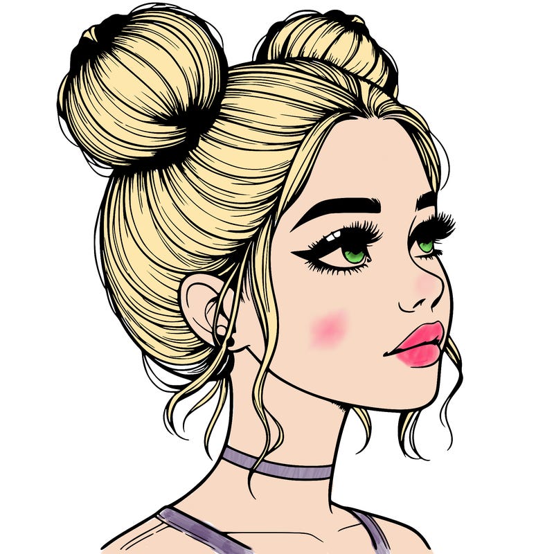 realistic girl with buns on the top of her head
