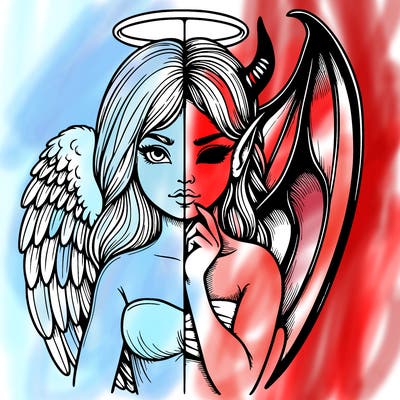 realistic angel half demon