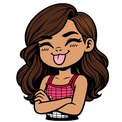 realistic girl crossing her arms and wearing a tank top with her tongue held out she has long hair