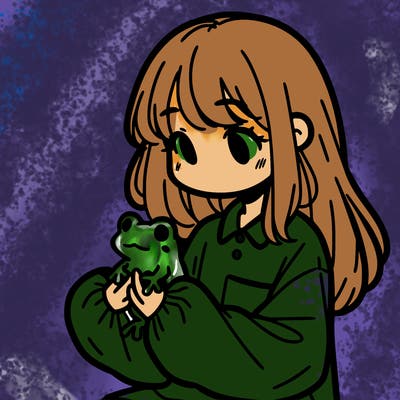 girl with long hair and a oversized shirt. and she is holding a frog