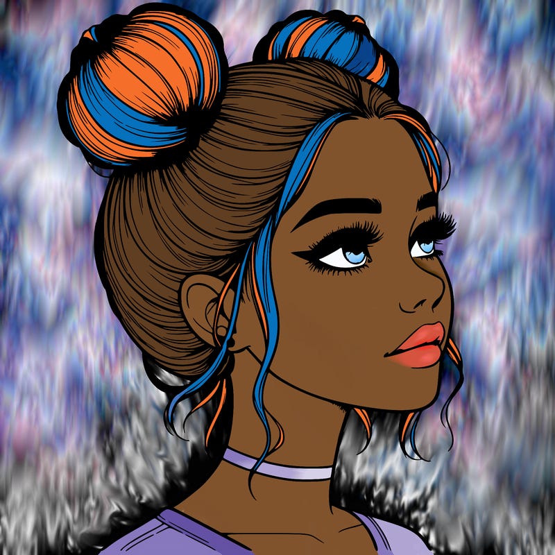realistic girl with buns on the top of her head