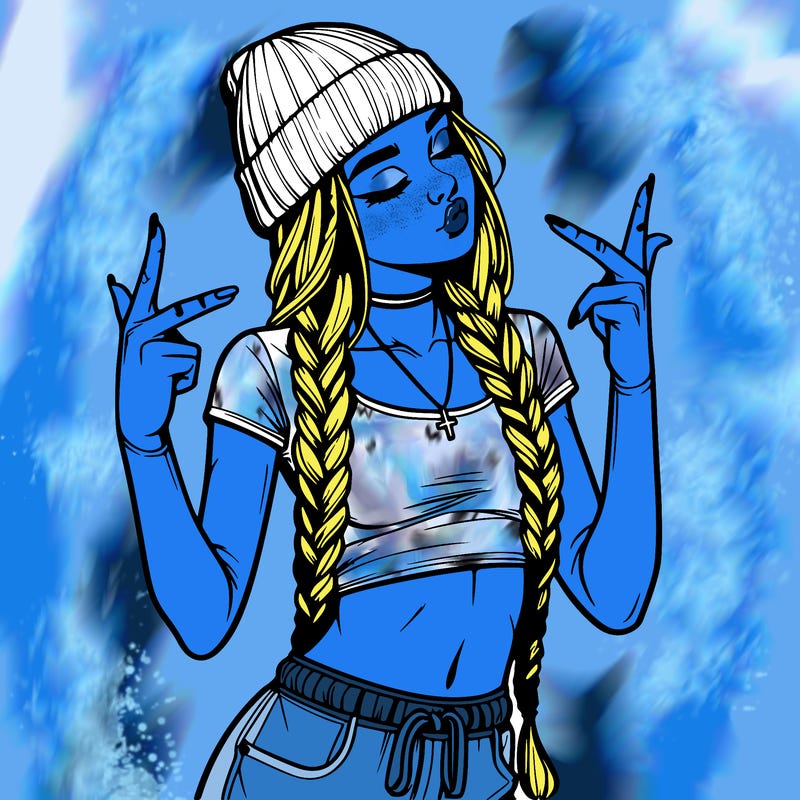 realistic teenage girl with braids and a beanie and crop top doing 🫶🏼