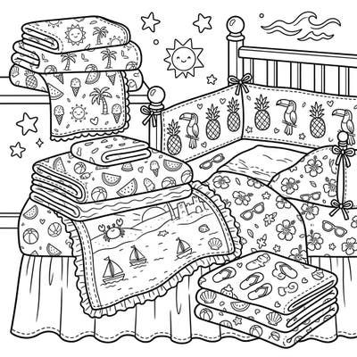 Imagine a nursery filled with sunshine and warmth with our delightful Summer Baby & Crib Bedding coloring page. This charming design invites you to bring vibrant hues to playful patterns, creating a cozy and imaginative space for little ones.