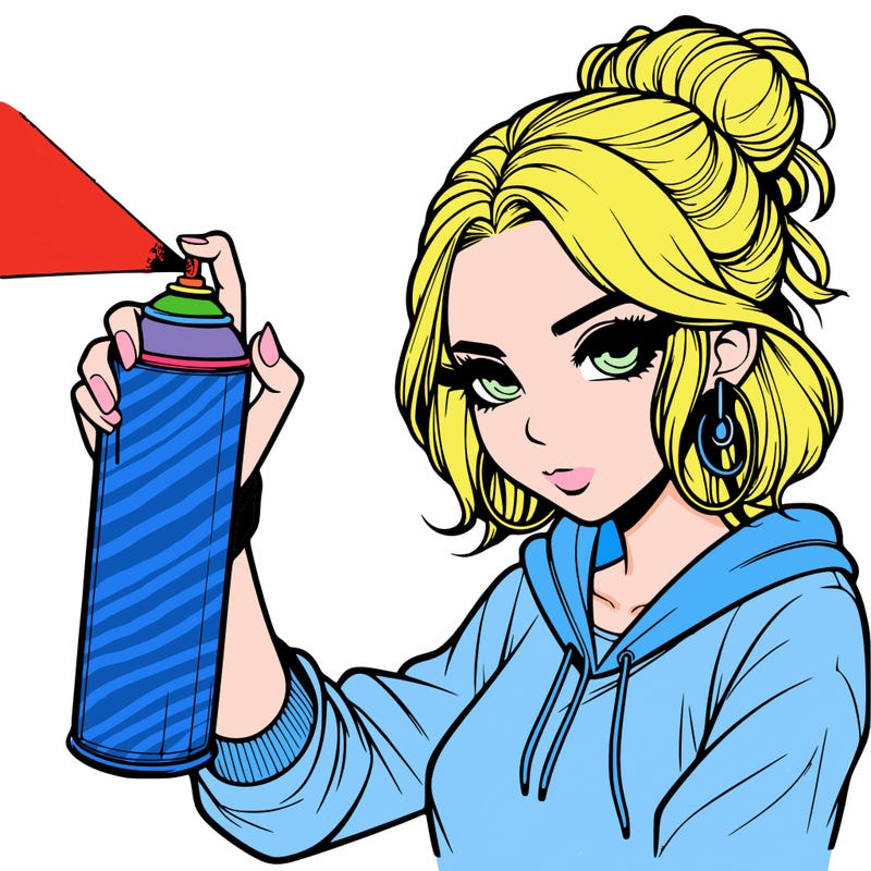 a realistic girl spray painting