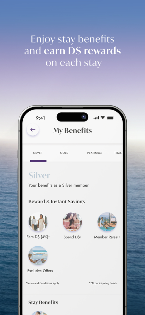 GHA DISCOVERY App-Bildschirm mit Anzeige der Silver-Mitgliedschaftsvorteile und -Prämien