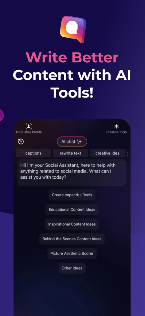 Boost App Social - Boost App Social AI chat interface for generating social media content and captions