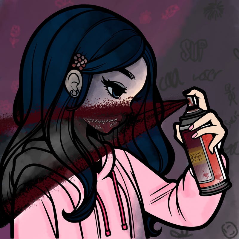 a realistic girl spray painting