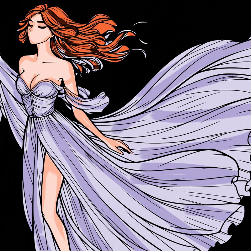 realistic woman in dress flowing the the wind