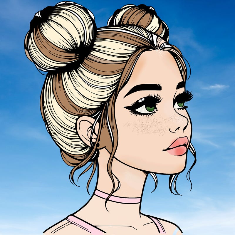 realistic girl with buns on the top of her head