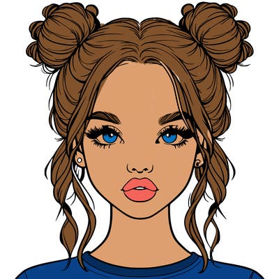 realistic girl with two buns in hair and lips