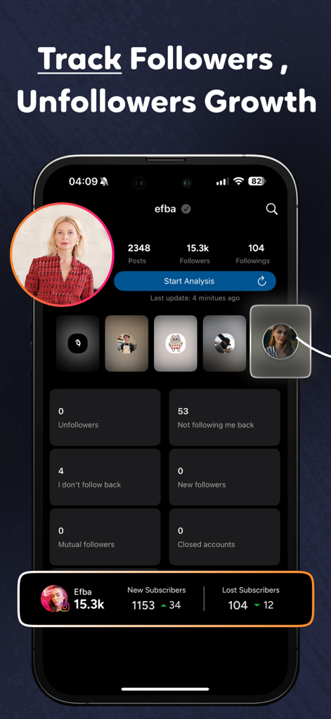 Postegro Tracker for Instagram - Dashboard dell'app Postegro che mostra le analisi dei follower e smettitori di seguire di Instagram