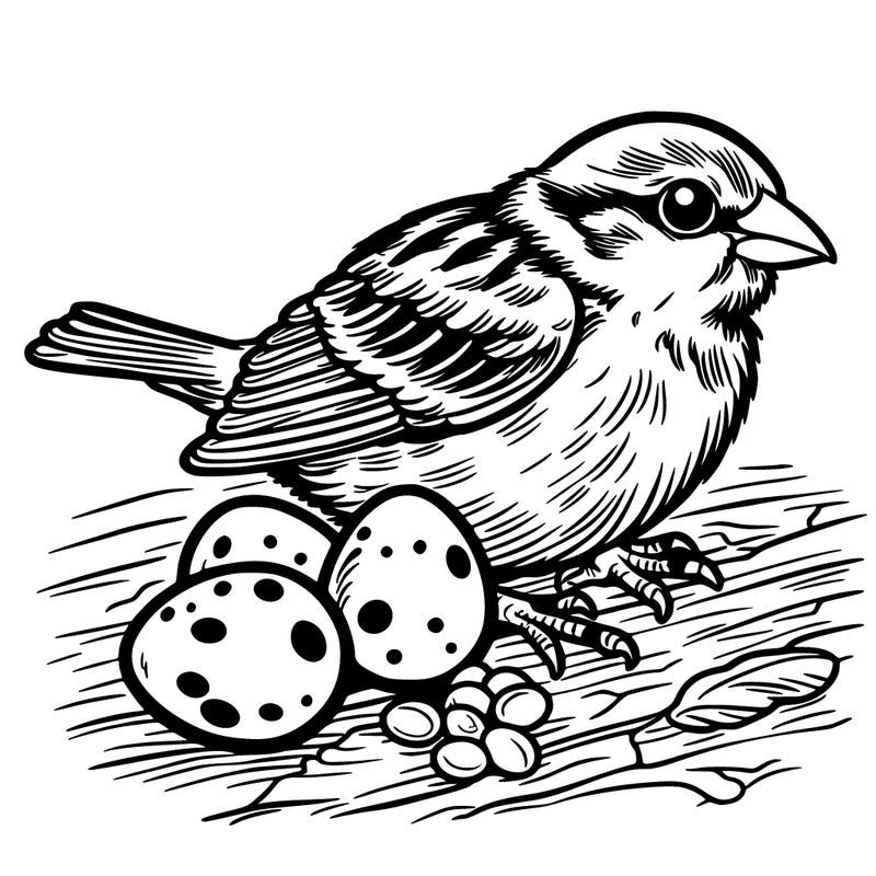 sparrow with sparrow eggs